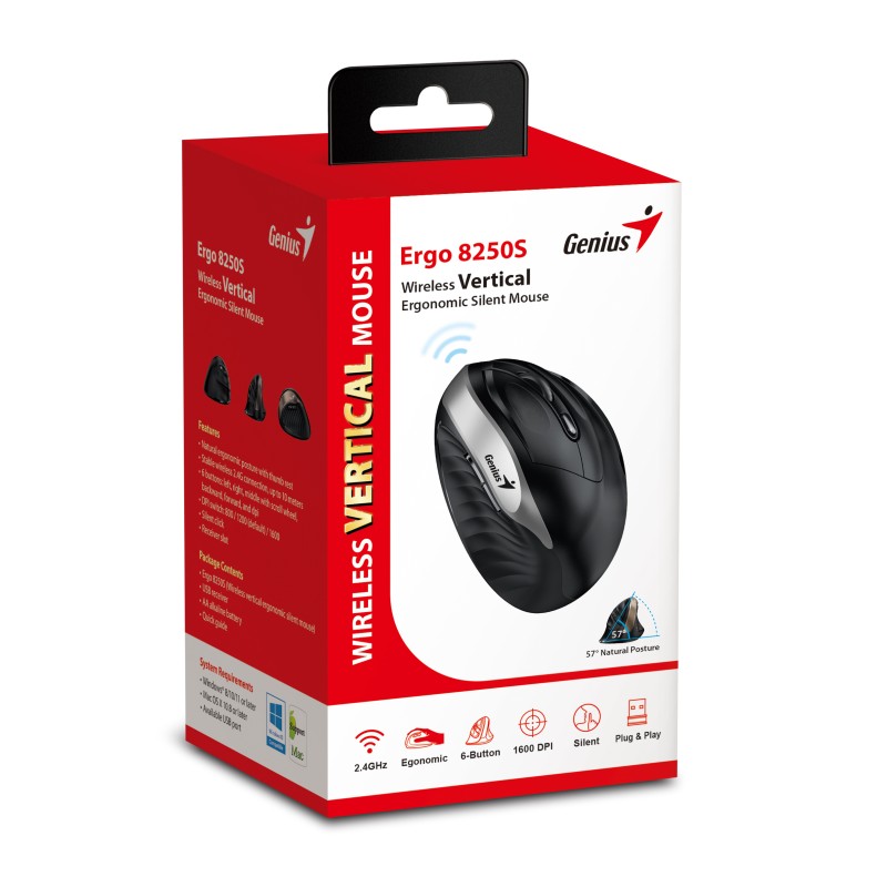 Buy Genius Mouse - 8250S - Wireless Ergonomic Vertical with Thumb Rest in Cyprus, Nicosia, Limassol, Larnaka, Pafos