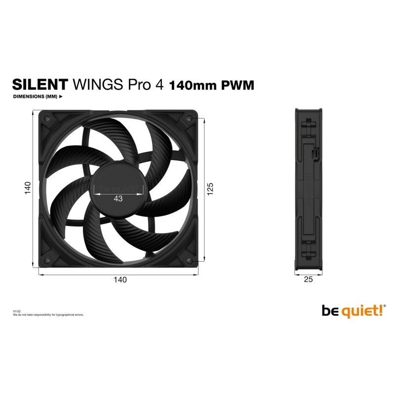 Buy Be Quiet SilentWings PRO 4 140mm PWM - Black, 4-pin PWM, 2400 RPM in Cyprus, Nicosia, Limassol, Larnaka, Pafos