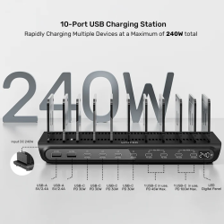 Unitek Charge Station 240W 10-Port 8xUSB-C + 2xUSB-A - P1230CBK01-UK - 240W 10-Port 8xUSB-C + 2xUSB-A
