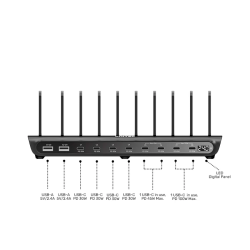 Unitek Charge Station 240W 10-Port 8xUSB-C + 2xUSB-A - P1230CBK01-UK - 240W 10-Port 8xUSB-C + 2xUSB-A