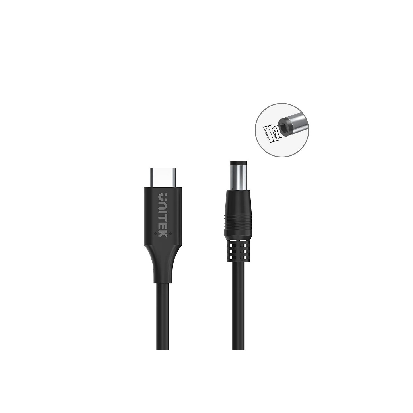 Unitek UCL USB-C to DC Cable - C14116BK - 1.8 m, 65W PD, for Toshiba-Asus, 5.5x2.5 mm — Buy in Cyprus with Fast Delivery
