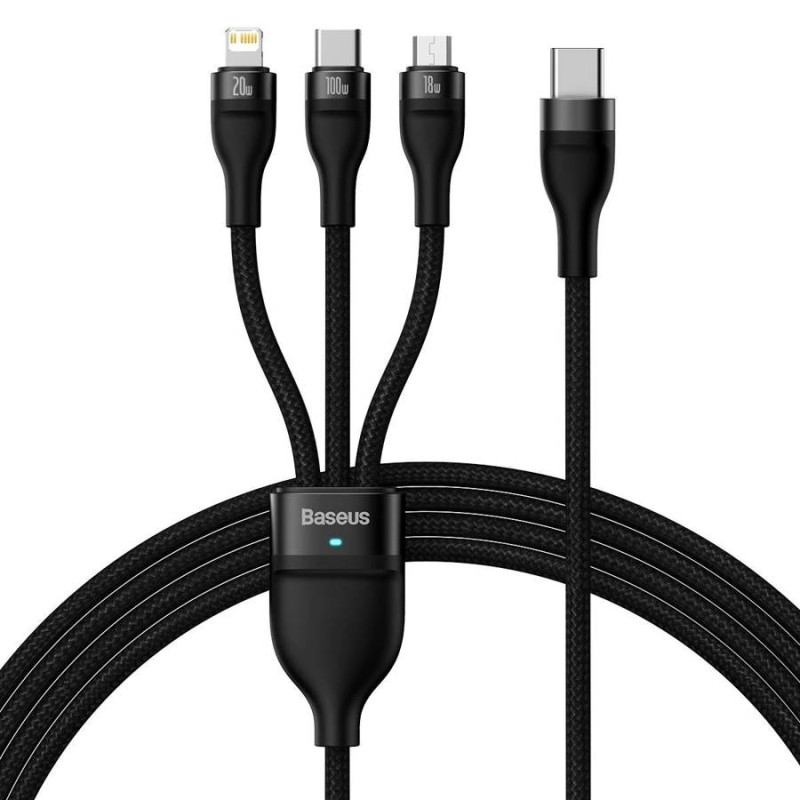 Buy Baseus Cable - 3in1 USB-C Micro Light Flash Series - USB-C 1.5m Black in Cyprus, Nicosia, Limassol, Larnaka, Pafos