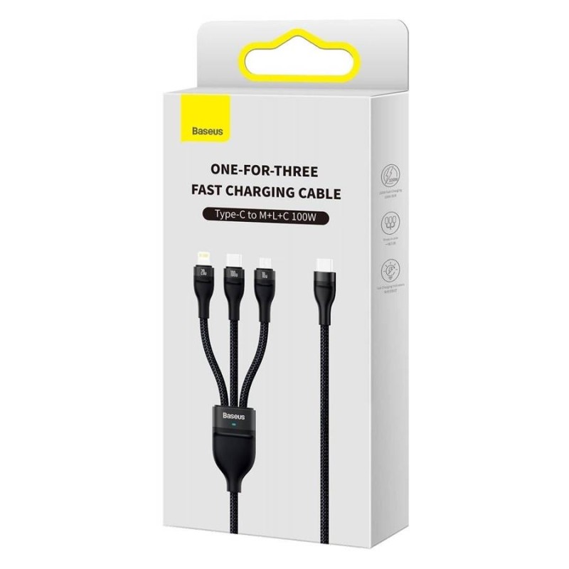 Buy Baseus Cable - 3in1 USB-C Micro Light Flash Series - USB-C 1.5m Black in Cyprus, Nicosia, Limassol, Larnaka, Pafos