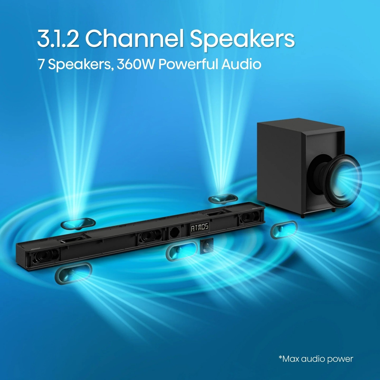 Hisense Soundbar - AX3120G - 3.1.2 CH 360W BT USB Optical DOLBY ATMOS — Buy in Cyprus with Fast Delivery