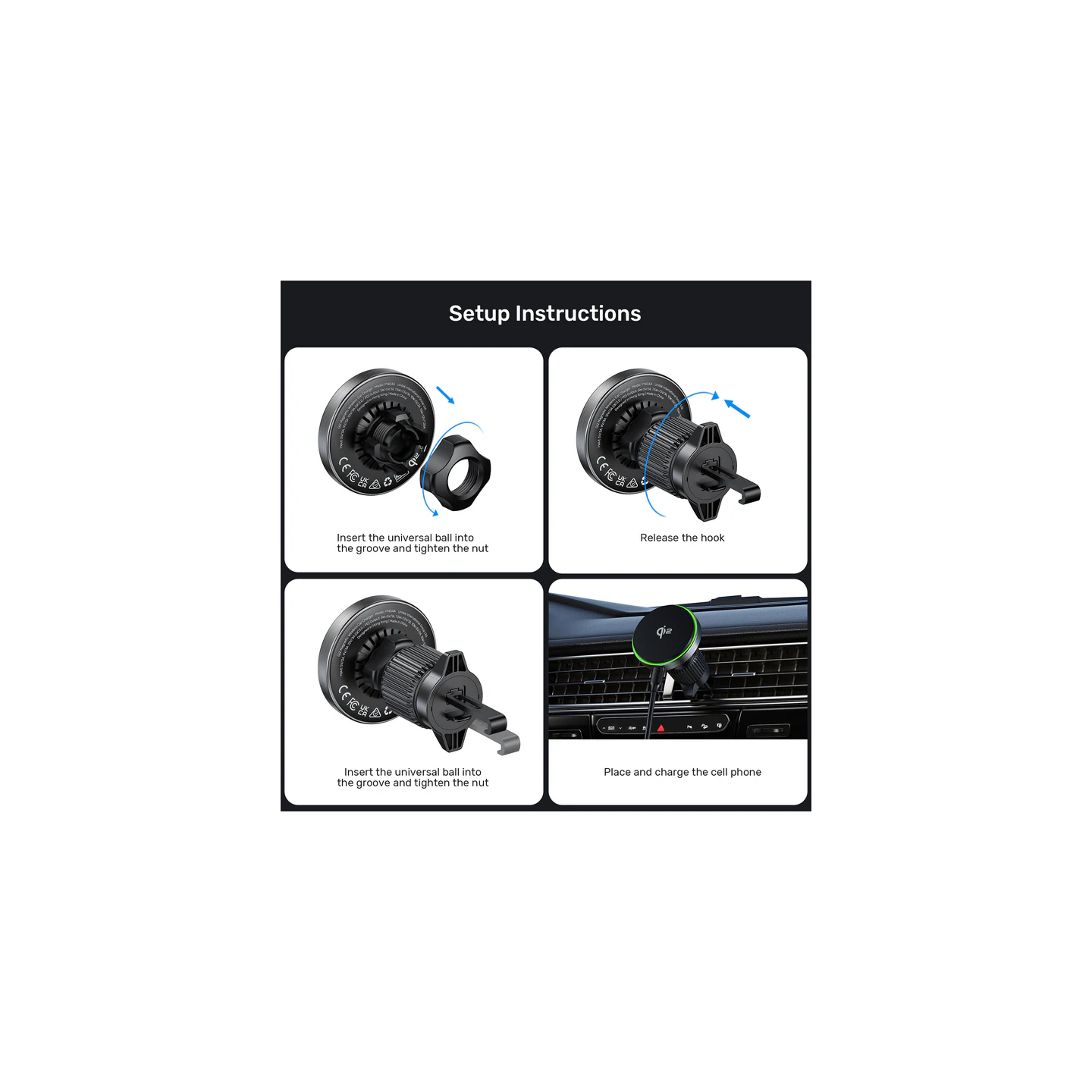 Unitek Charge Car Wireless Qi2 Magnetic 15W & AirVent Mount - P1404A - Charge Car Wireless Qi2 Magnetic 15W & AirVent Mount