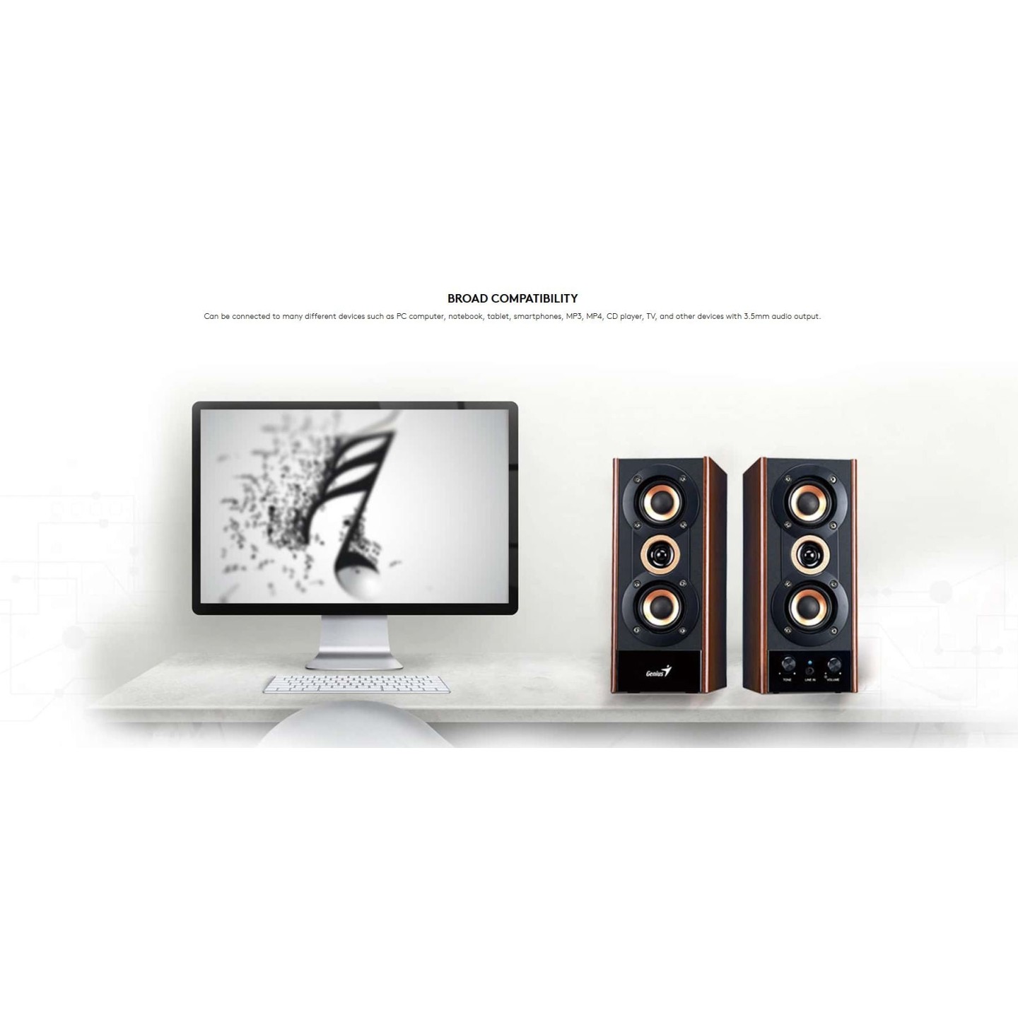 Genius PC Speakers - SP-HF800BT - 2.0 PC Speakers 20W RMS USB & BT Wood — Buy in Cyprus with Fast Delivery
