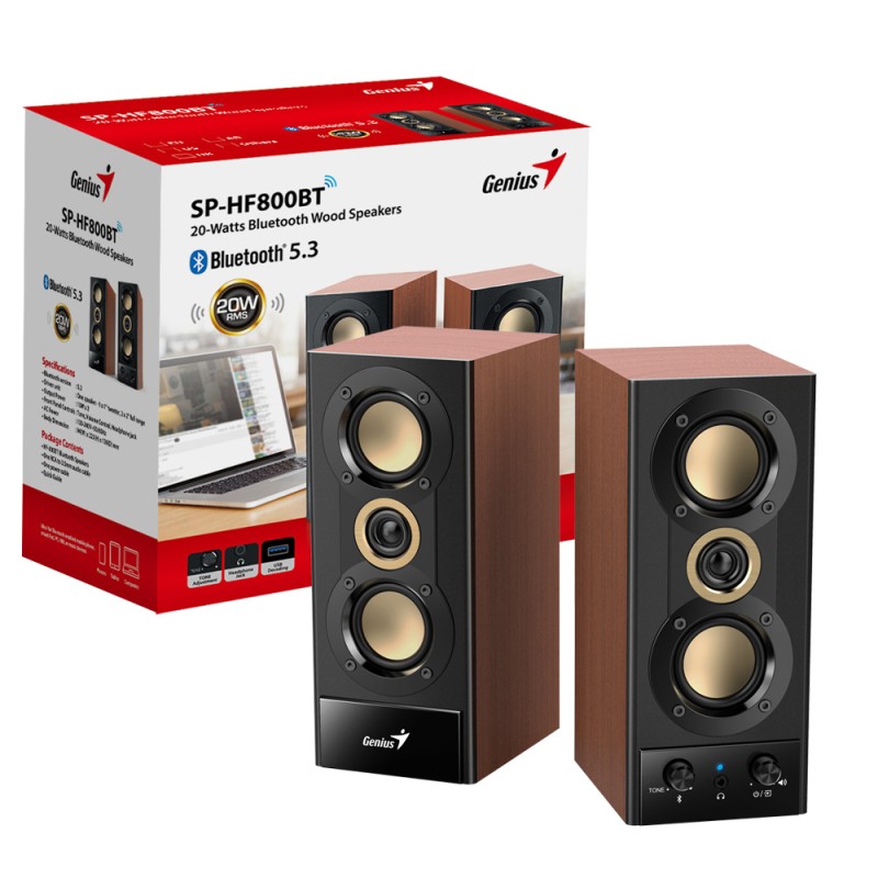 Buy Genius PC Speakers - SP-HF800BT - 2.0 PC Speakers 20W RMS USB & BT Wood in Cyprus, Nicosia, Limassol, Larnaka, Pafos