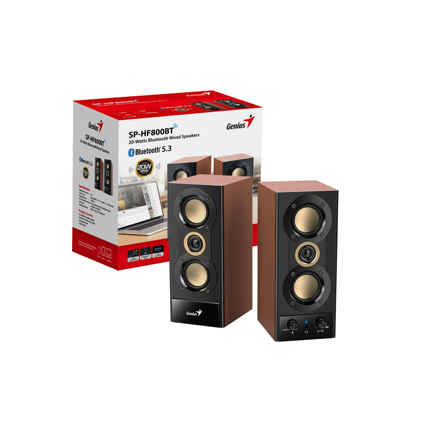 Genius PC Speakers - SP-HF800BT - 2.0 PC Speakers 20W RMS USB & BT Wood — Buy in Cyprus with Fast Delivery