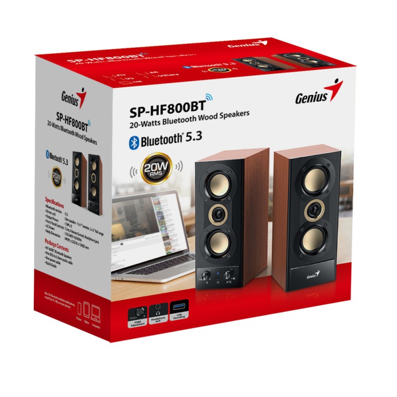 Buy Genius PC Speakers - SP-HF800BT - 2.0 PC Speakers 20W RMS USB & BT Wood in Cyprus, Nicosia, Limassol, Larnaka, Pafos