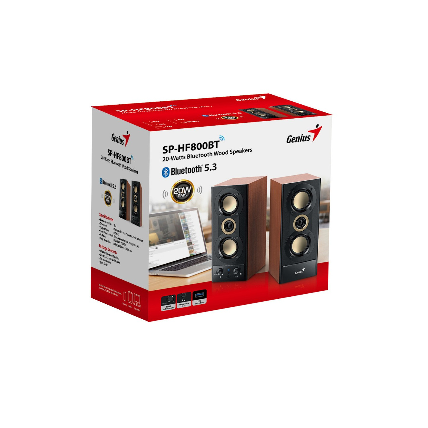 Genius PC Speakers - SP-HF800BT - 2.0 PC Speakers 20W RMS USB & BT Wood — Buy in Cyprus with Fast Delivery