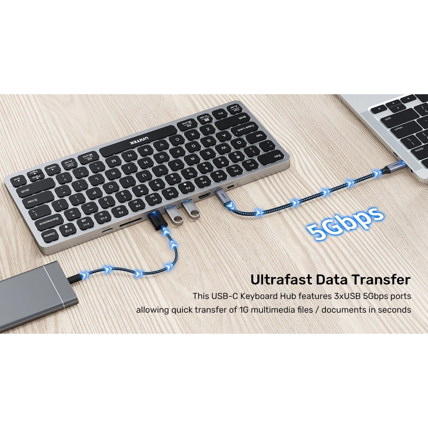 Unitek D1092A 9-in-1 USB-C Keyboard Hub | 3x USB 3.0, 4K HDMI, 100W PD — Armenius Store Cyprus