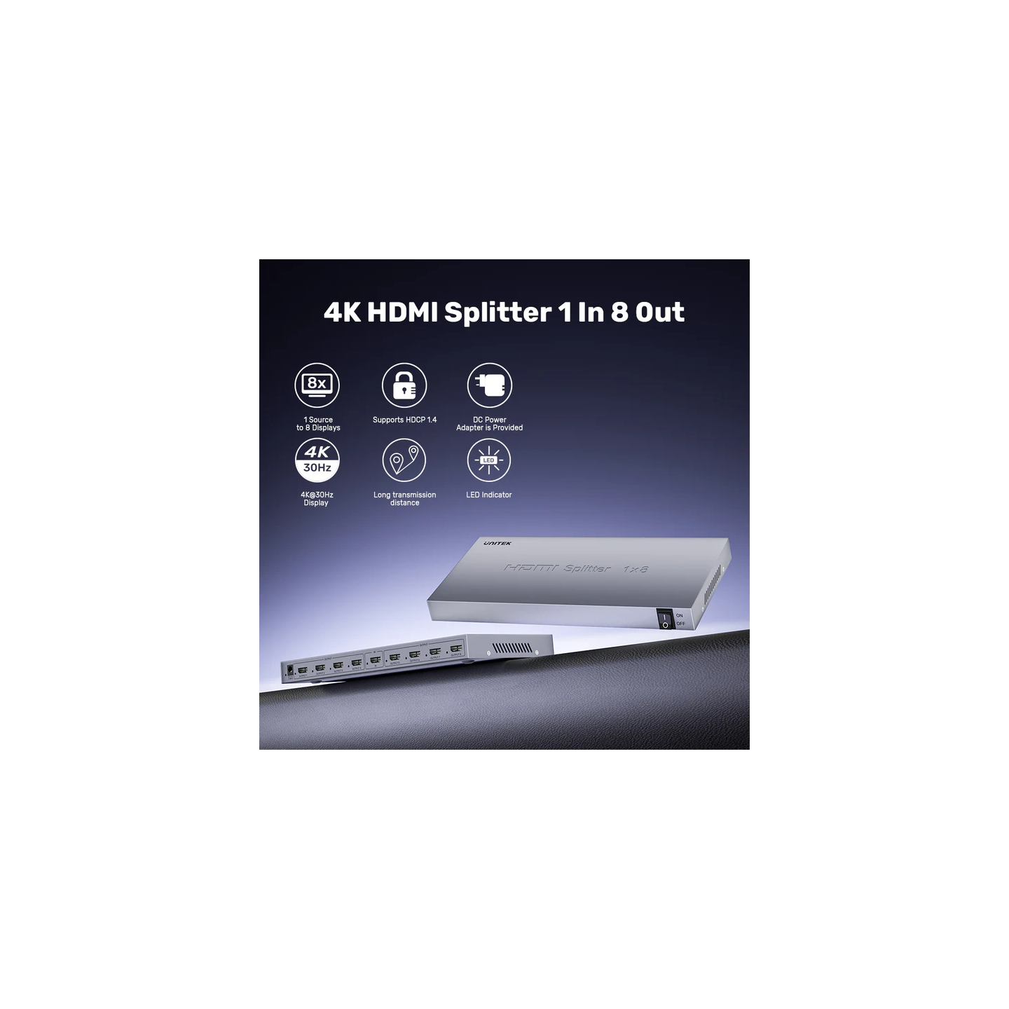 Unitek HDMI Splitter - V1132A - 1x8 4K30Hz — Buy in Cyprus with Fast Delivery