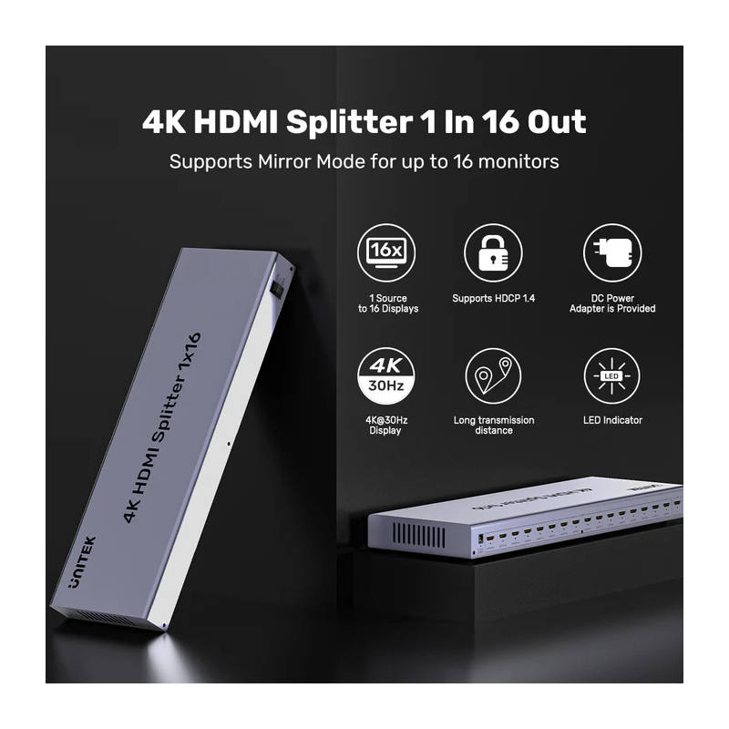 Buy Unitek HDMI Splitter - V1137A - 1x16 4K30Hz in Cyprus, Nicosia, Limassol, Larnaka, Pafos