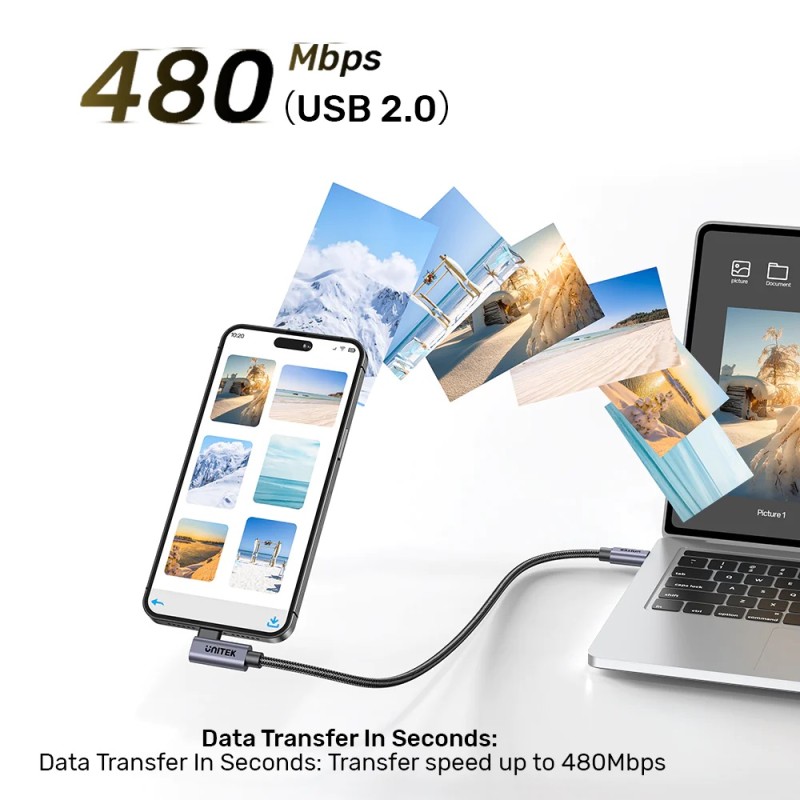 Buy Unitek MC USB-C Cable - C14123BK-2M - PD100W L-Shape 2.0m in Cyprus, Nicosia, Limassol, Larnaka, Pafos