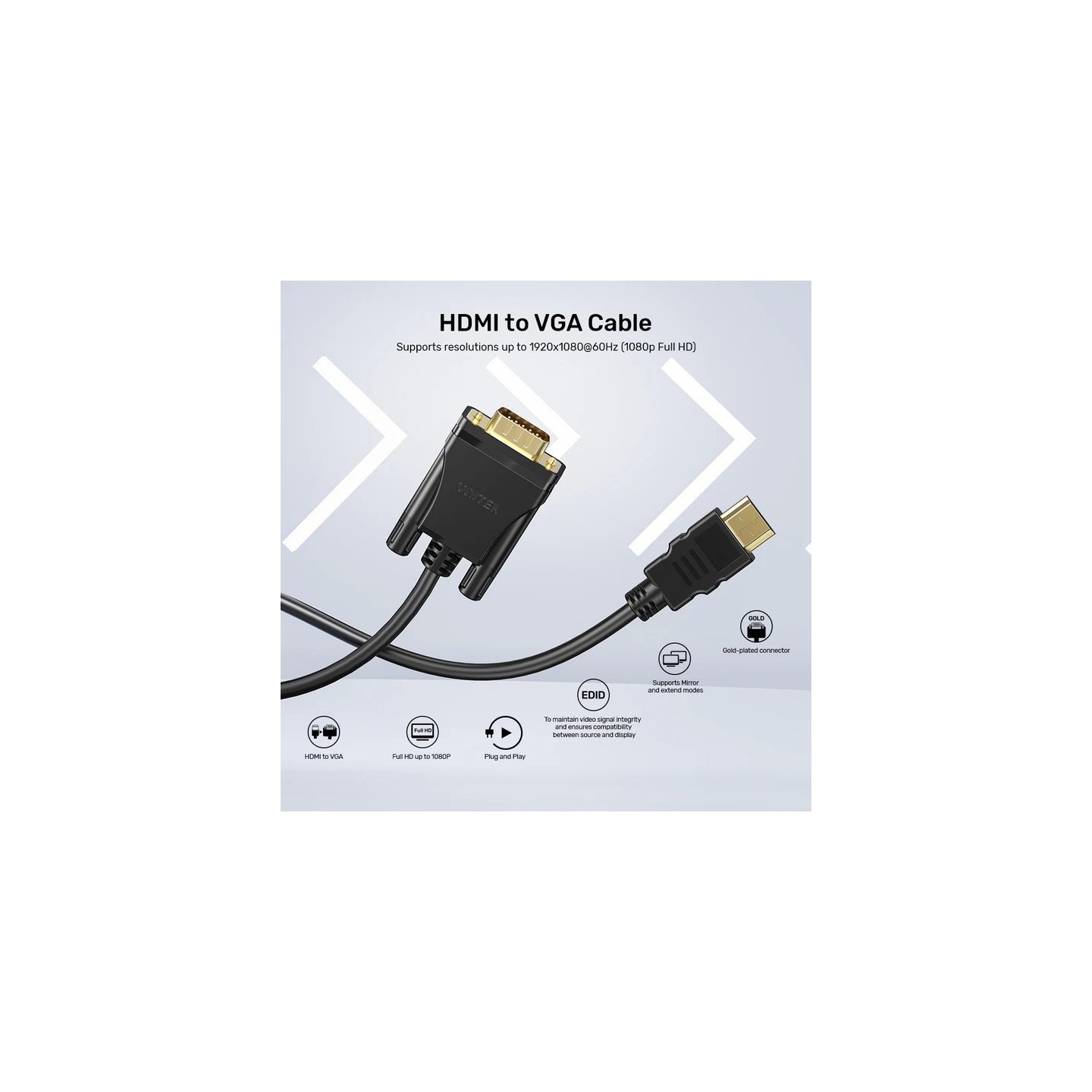 Unitek Converter HDMI to VGA Adapter Cable - 2.0m — Buy in Cyprus with Fast Delivery