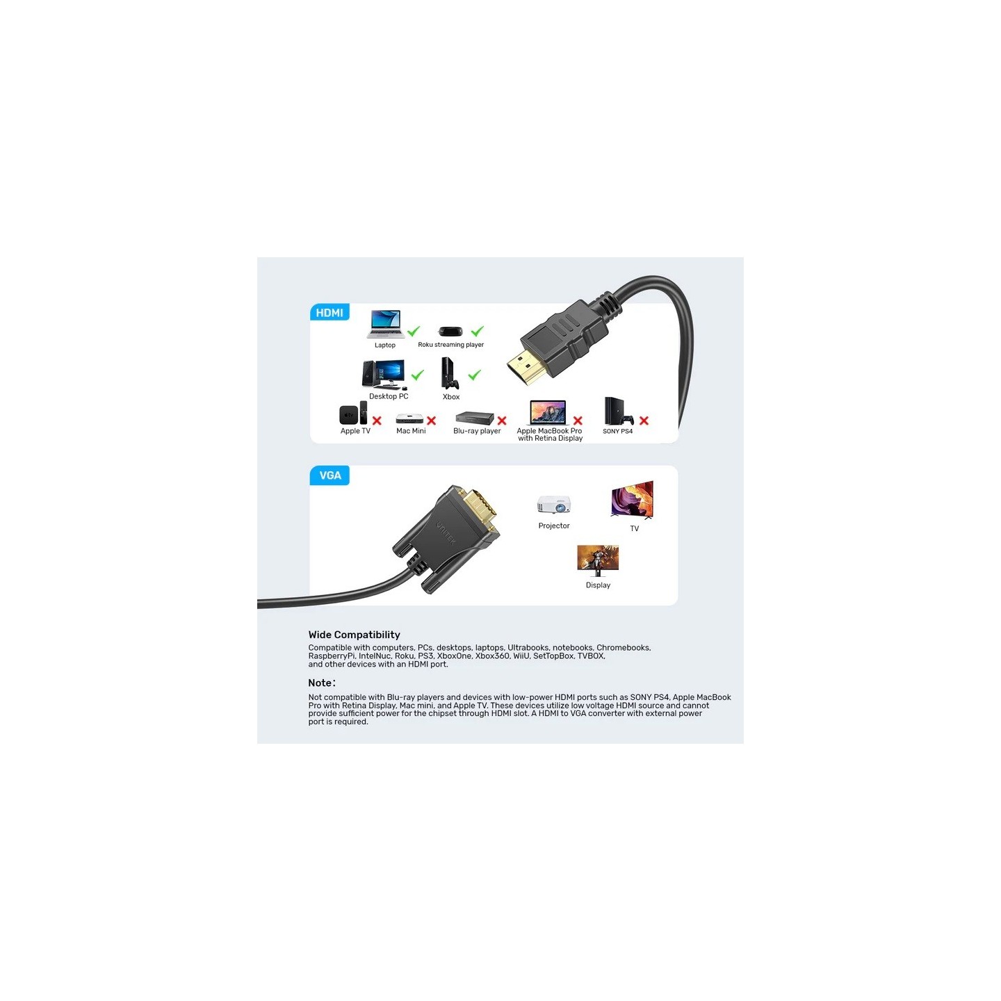 Unitek Converter HDMI to VGA Adapter Cable - 2.0m — Buy in Cyprus with Fast Delivery