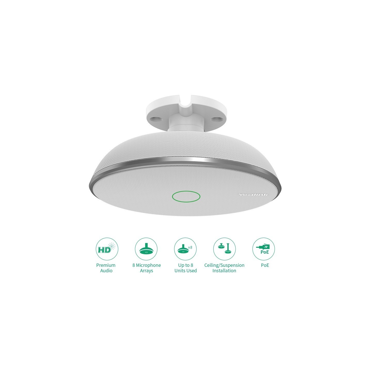 Yealink Conferencing Microphone - VCM38 - Wired Ceiling PoE 360° 8m Voice Pickup for UVC84, MeetingBarA20 A30