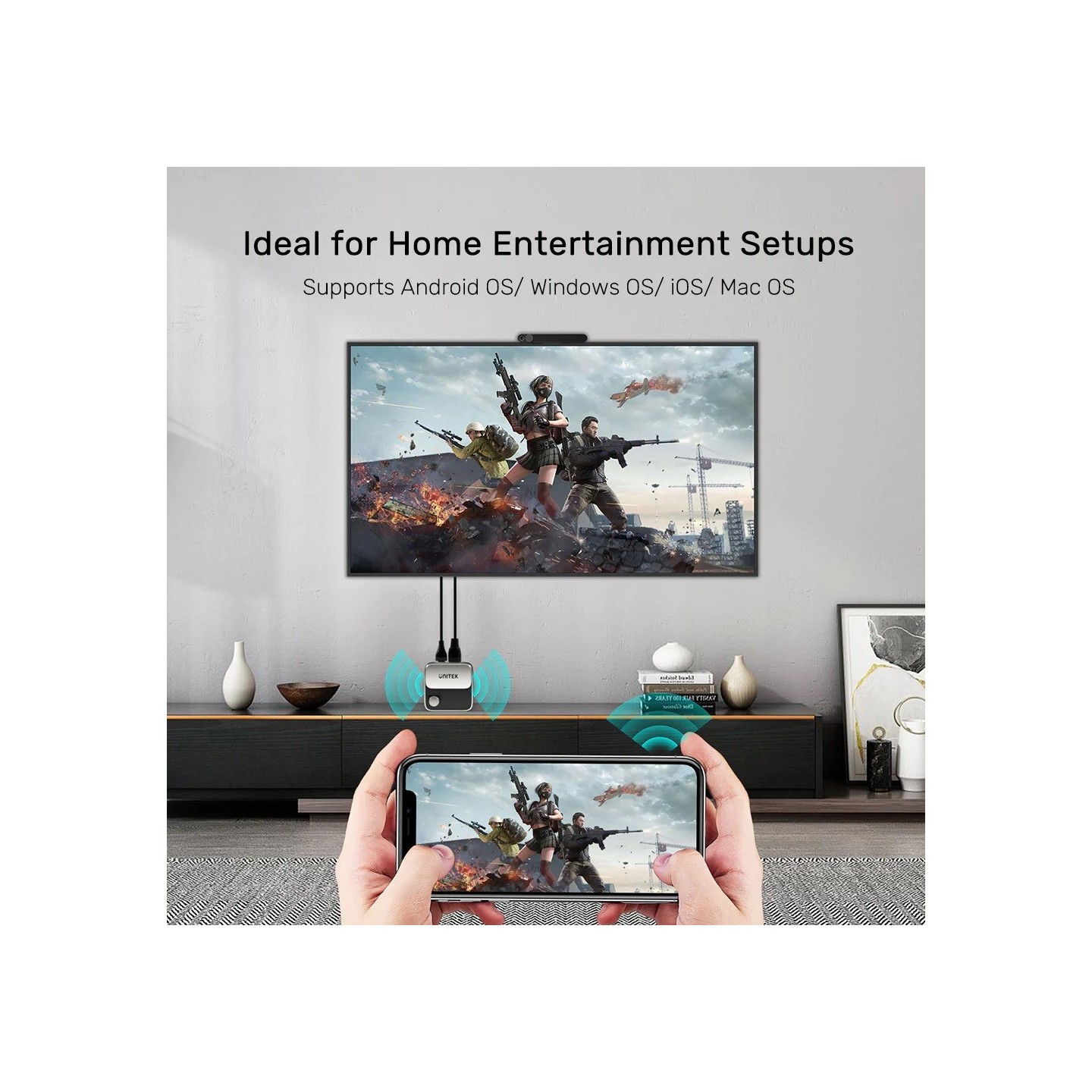 Unitek Wireless Screen Sharing Adapter - Up to 25M - Black — Buy in Cyprus with Fast Delivery