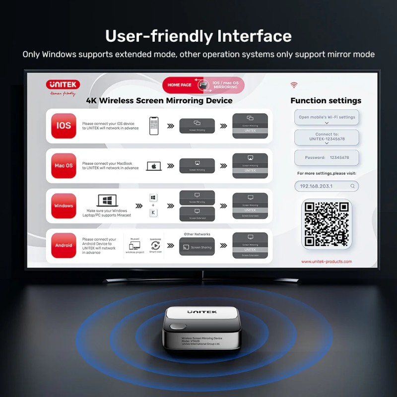Buy Unitek Wireless Screen Sharing Adapter - Up to 25M - Black in Cyprus, Nicosia, Limassol, Larnaka, Pafos