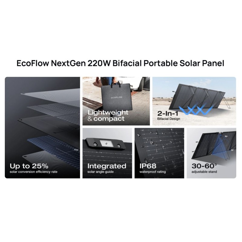 Buy EcoFlow SPP Solar Panel - Portable NextGen 220W Bifacial & Metal Stand in Cyprus, Nicosia, Limassol, Larnaka, Pafos