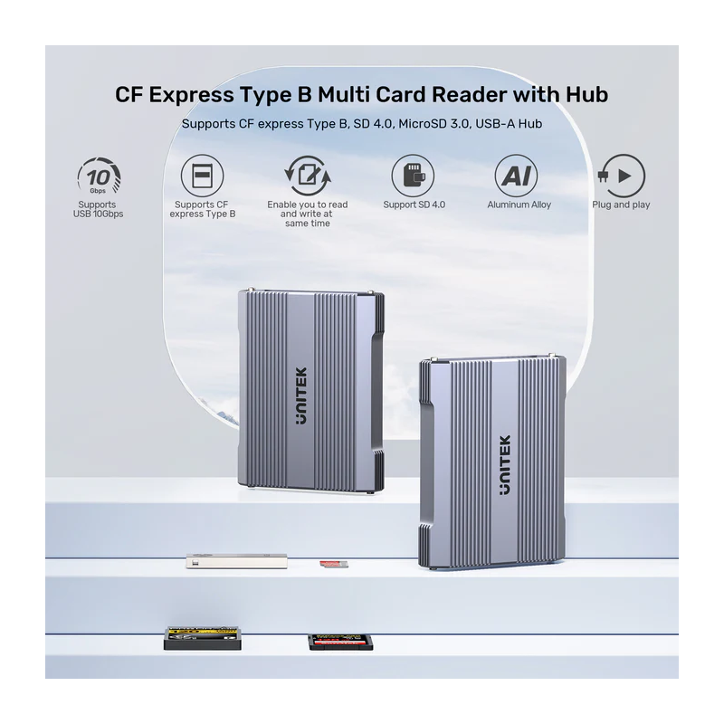 Buy Unitek R1022 Dual Read Write Card Reader USB-C to SD4.0+Micro SD3.0+CF Expre... in Cyprus, Nicosia, Limassol, Larnaka, Pafos