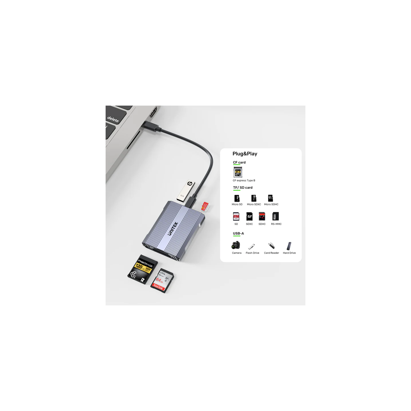 Unitek R1022 Dual Read Write Card Reader USB-C to SD4.0+Micro SD3.0+CF Express 2.0 — Buy in Cyprus with Fast Delivery