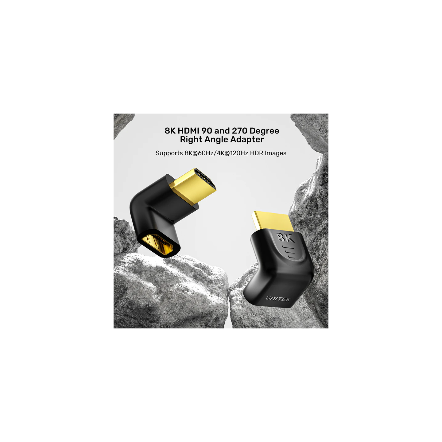Unitek HDMI Adaptor - A1046ABK - 1x90 & 1x270 degrees RA 8K60Hz — Buy in Cyprus with Fast Delivery