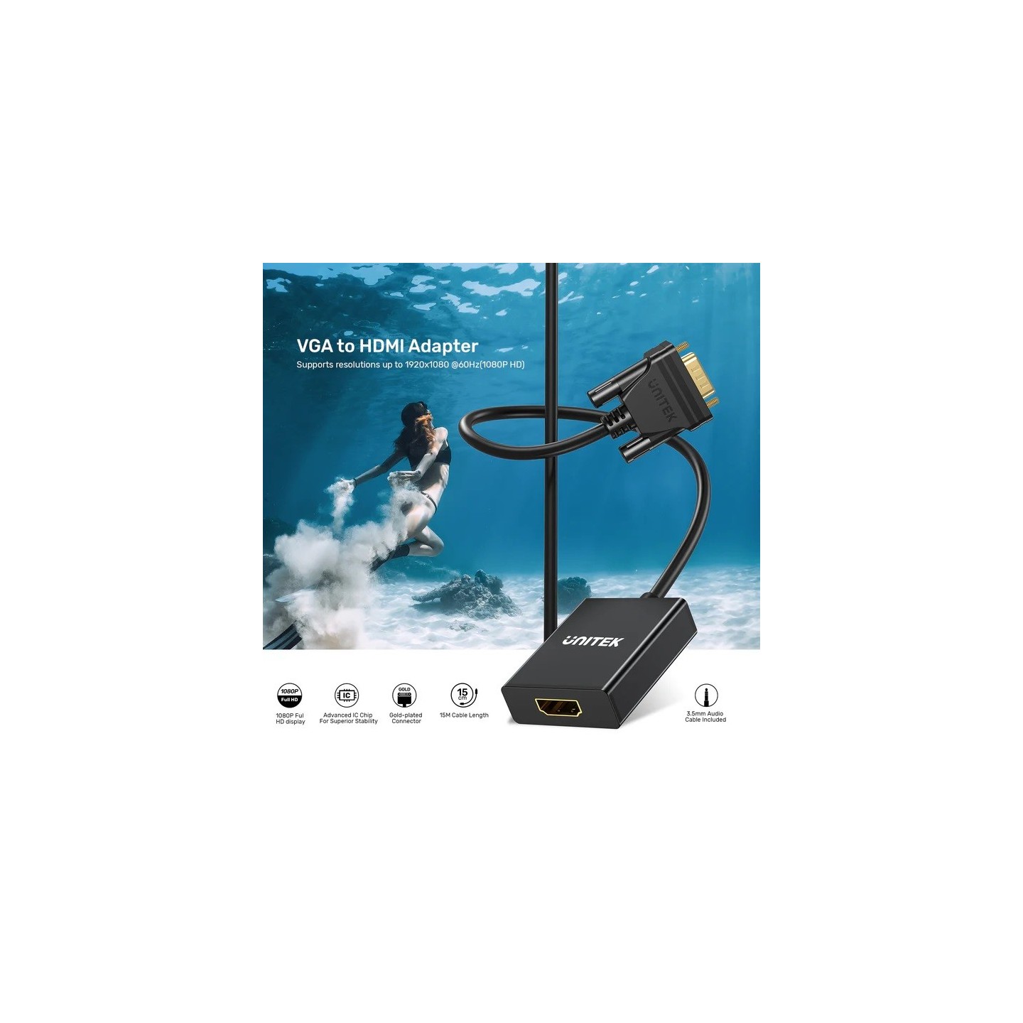 Unitek Converter VGA to HDMI Adapter - with Audio & Power Port — Buy in Cyprus with Fast Delivery