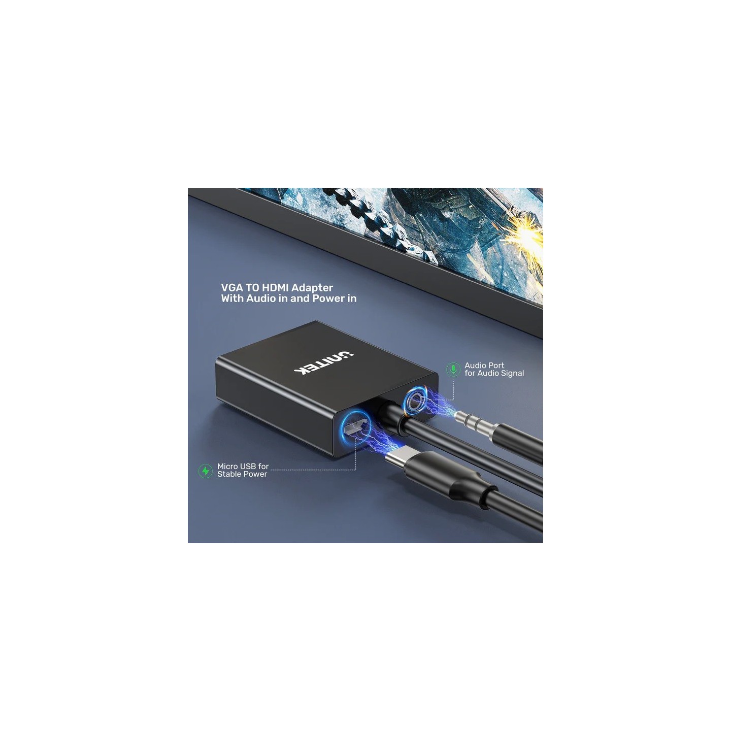 Unitek Converter VGA to HDMI Adapter - with Audio & Power Port — Buy in Cyprus with Fast Delivery