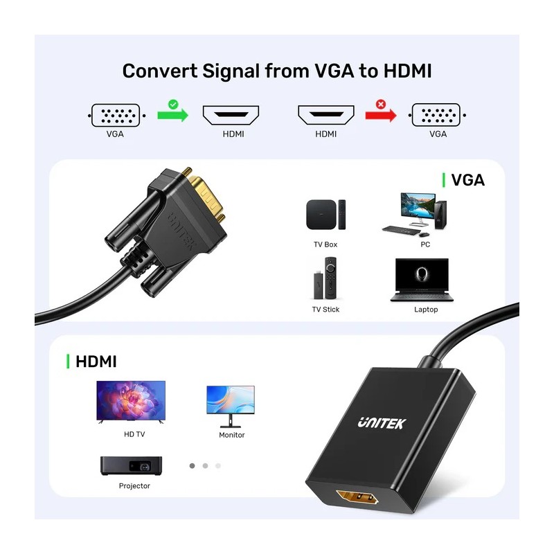 Buy Unitek Converter VGA to HDMI Adapter - with Audio & Power Port in Cyprus, Nicosia, Limassol, Larnaka, Pafos