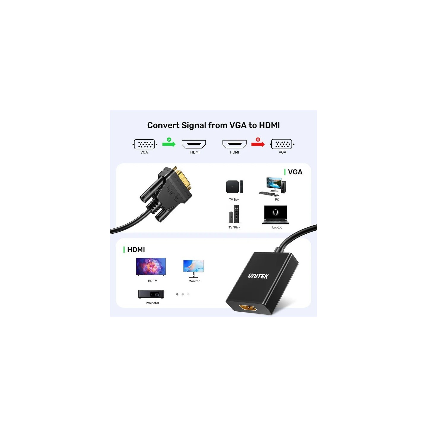 Unitek Converter VGA to HDMI Adapter - with Audio & Power Port — Buy in Cyprus with Fast Delivery