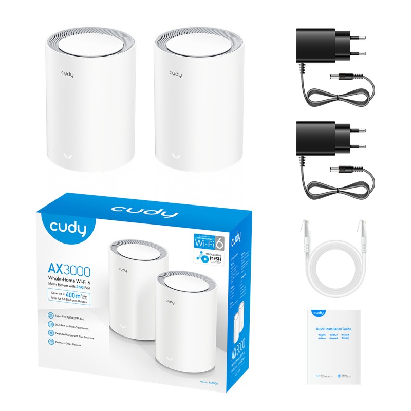 Buy Cudy Mesh AX3000 Dual Band 2.5GbE Wi-Fi 6 2-Pack - M3000 - AX3000, Dual Band... in Cyprus, Nicosia, Limassol, Larnaka, Pafos