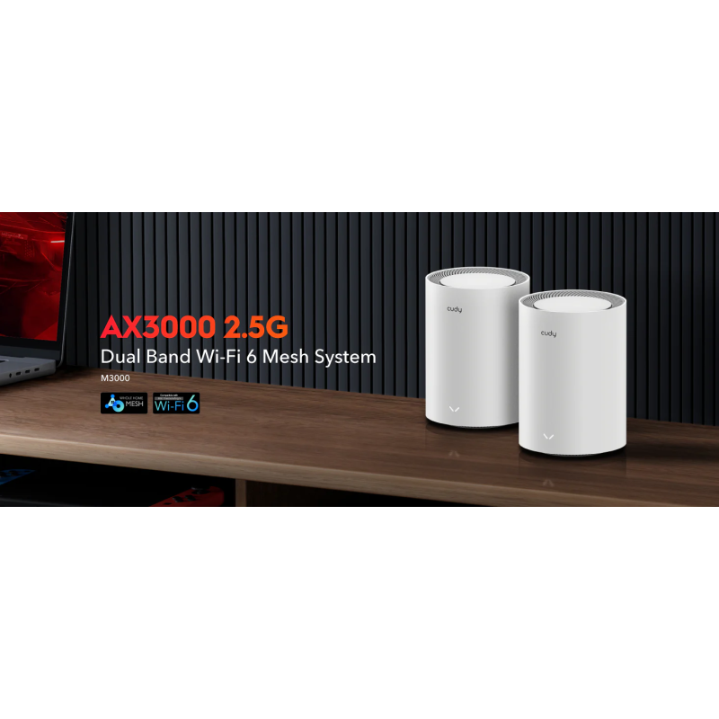 Buy Cudy Mesh AX3000 Dual Band 2.5GbE Wi-Fi 6 2-Pack - M3000 - AX3000, Dual Band... in Cyprus, Nicosia, Limassol, Larnaka, Pafos