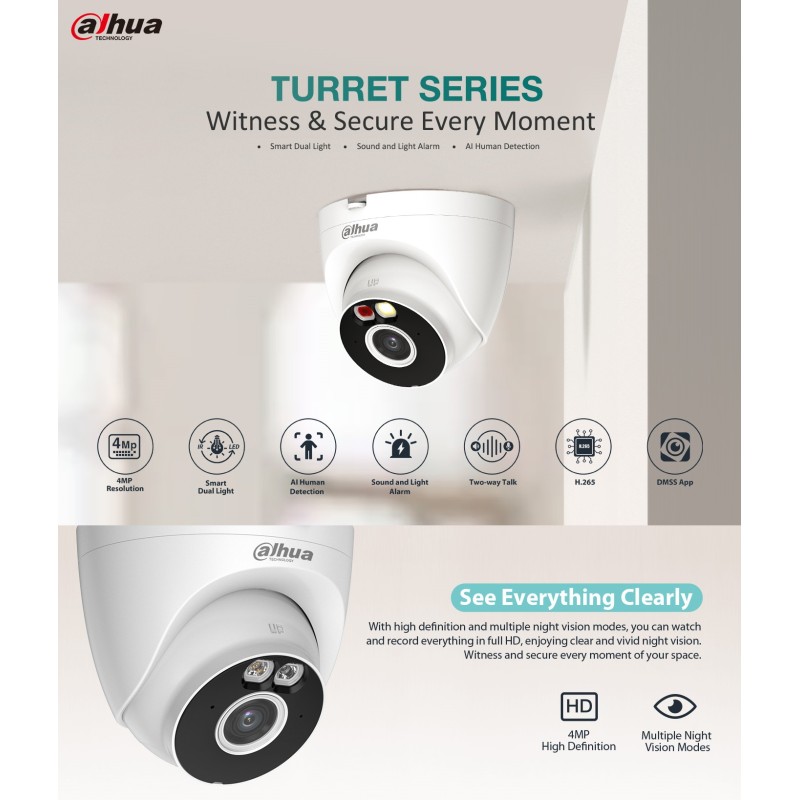 Buy Dahua IP - T4A-PV - 4.0MP 2.8mm Wifi Dome Dual Illumination in Cyprus, Nicosia, Limassol, Larnaka, Pafos