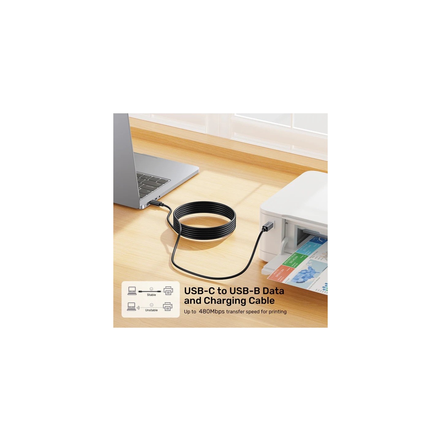 Unitek USB-C 2.0 to USB-B Printer Cable - 1.0m — Buy in Cyprus with Fast Delivery