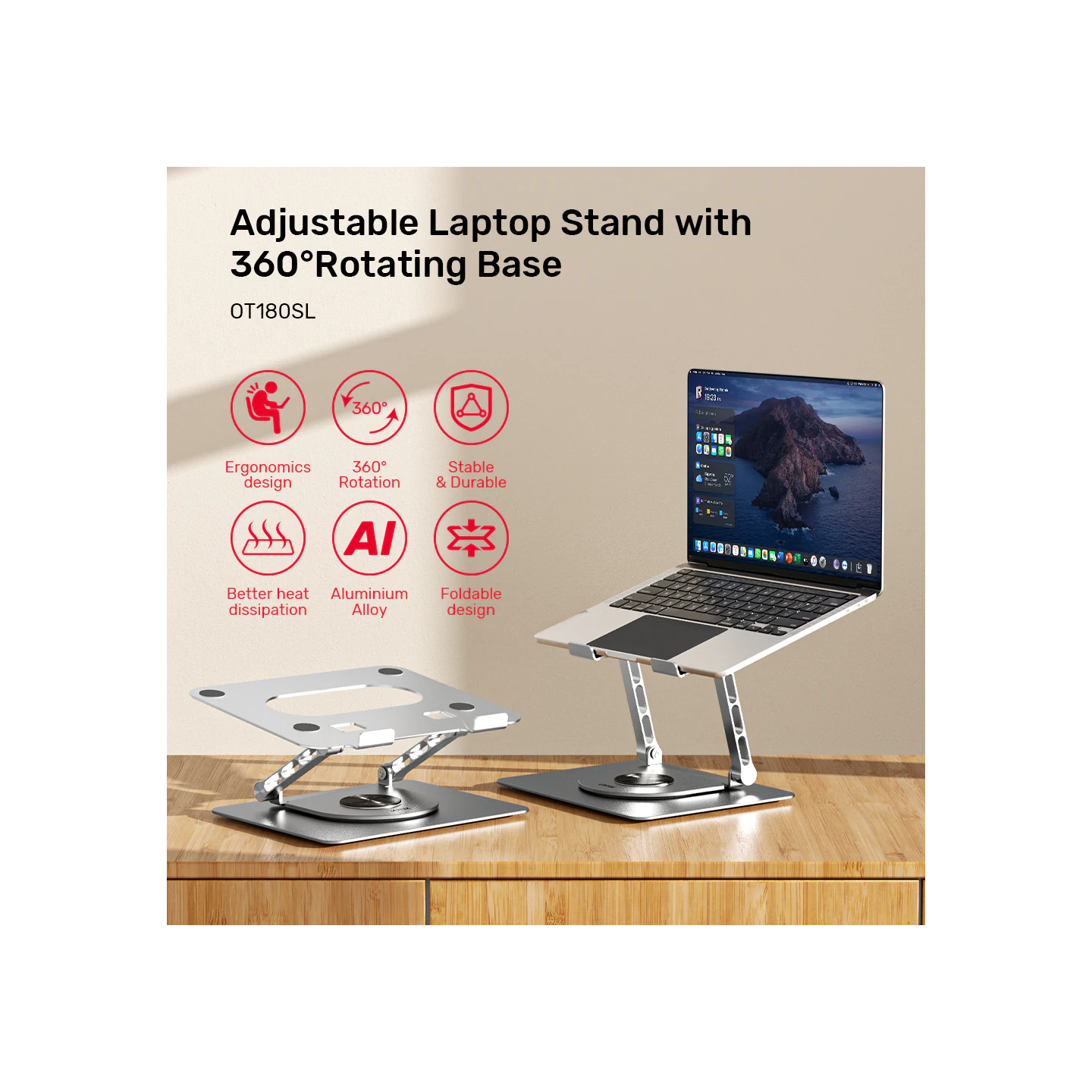 Unitek Stand for Laptop - OT180SL - 360 Rotation — Buy in Cyprus with Fast Delivery