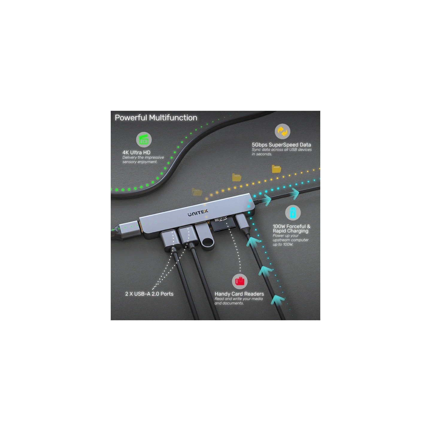 Unitek H1118A uHUB S7+ 7-in-1 USB-C Hub - HDMI 4K, PD 100W, SD Reader — Armenius Store Cyprus
