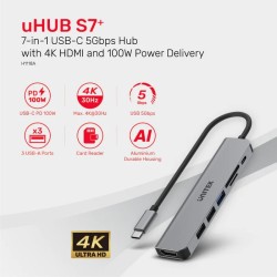Unitek H1118A uHUB S7+ 7-in-1 USB-C Hub - HDMI 4K, PD 100W, SD Reader — Armenius Store Cyprus