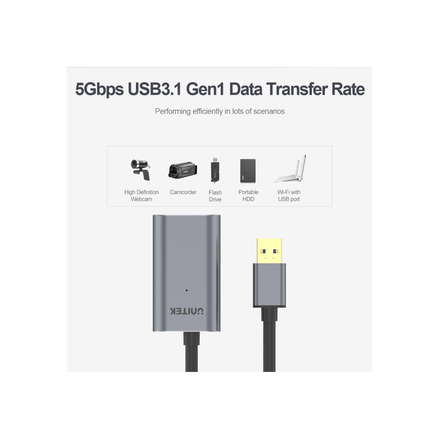 Unitek Y-3004 USB3.0 USB-A Male to USB-A Female Active Extension Cable 5m — Buy in Cyprus with Fast Delivery