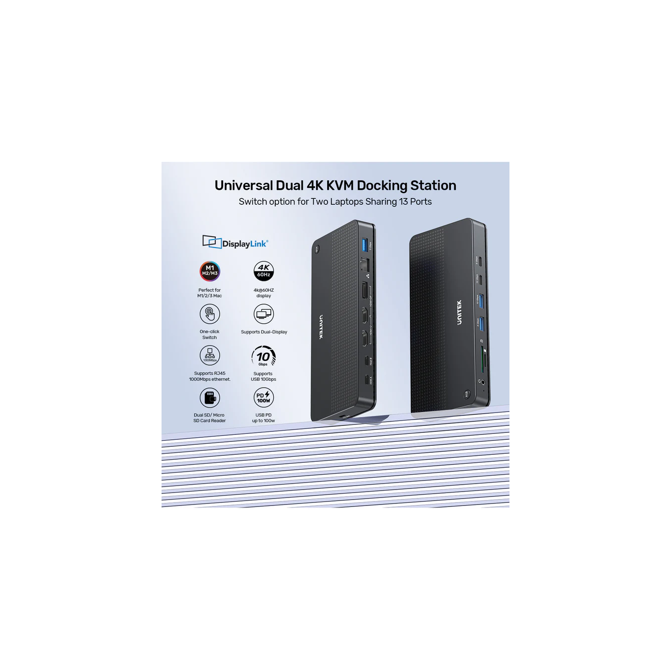 Unitek D1103A KVM Switch USB-C Dual 4K@60Hz – 100W PD | Armenius Store