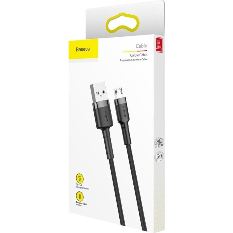 Buy Baseus Cable MicroUSB to USB-A Cafule - Braided 0.5m Black-Grey in Cyprus, Nicosia, Limassol, Larnaka, Pafos