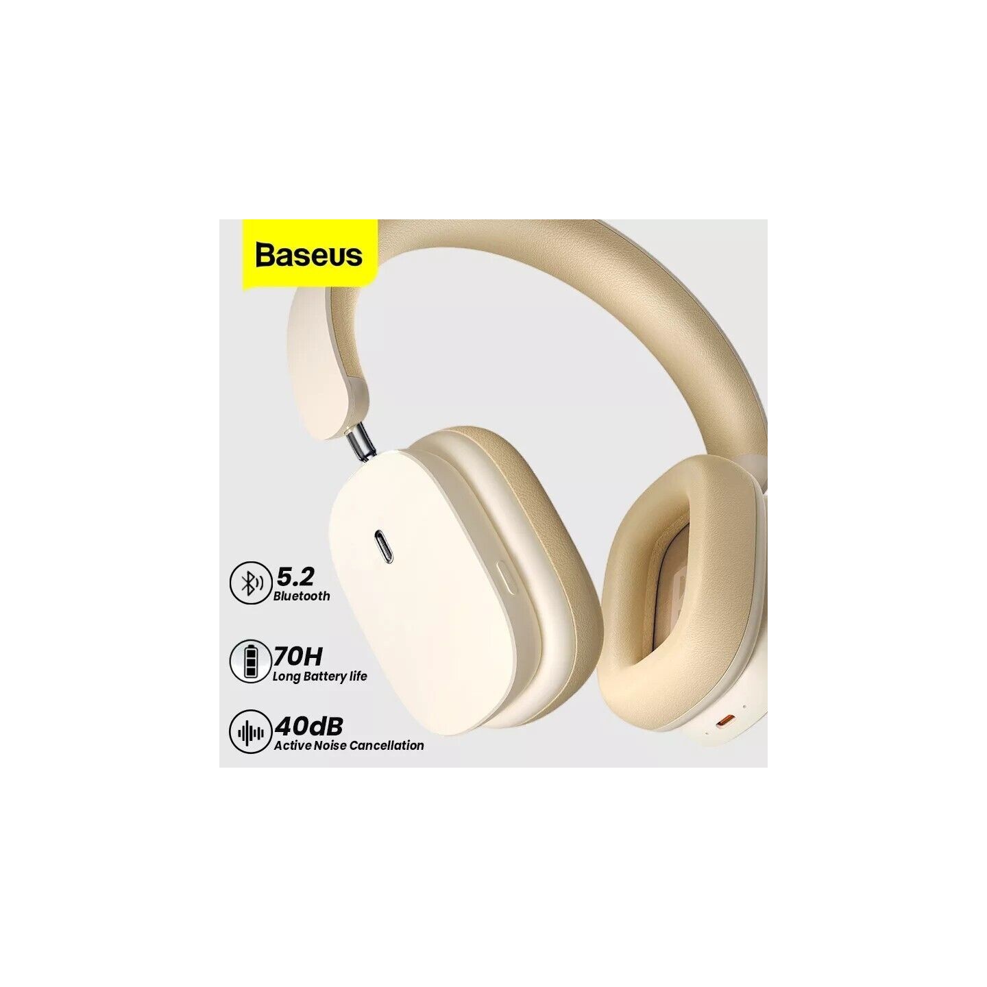 Baseus Bowie - H1 - Noise Cancelling Wireless Headphones White — Buy in Cyprus with Fast Delivery
