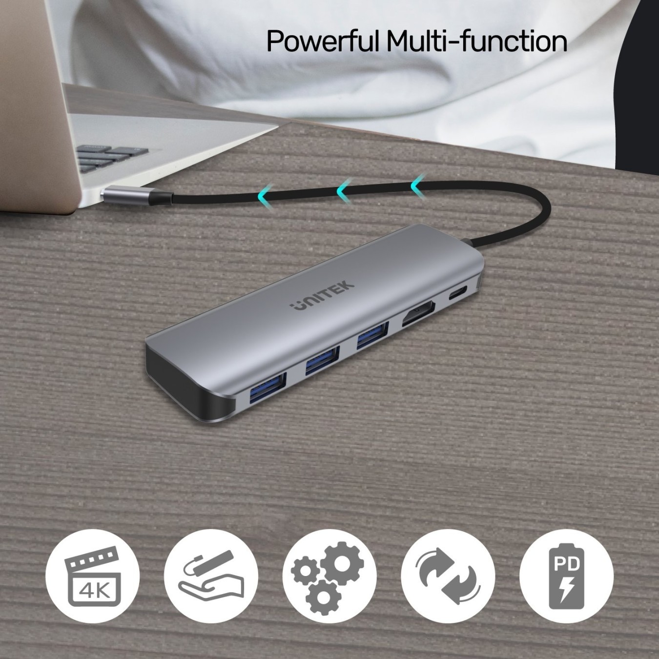 Unitek H1107E USB-C Hub – 3x USB3.0, 100W PD, 4K HDMI | Armenius Store