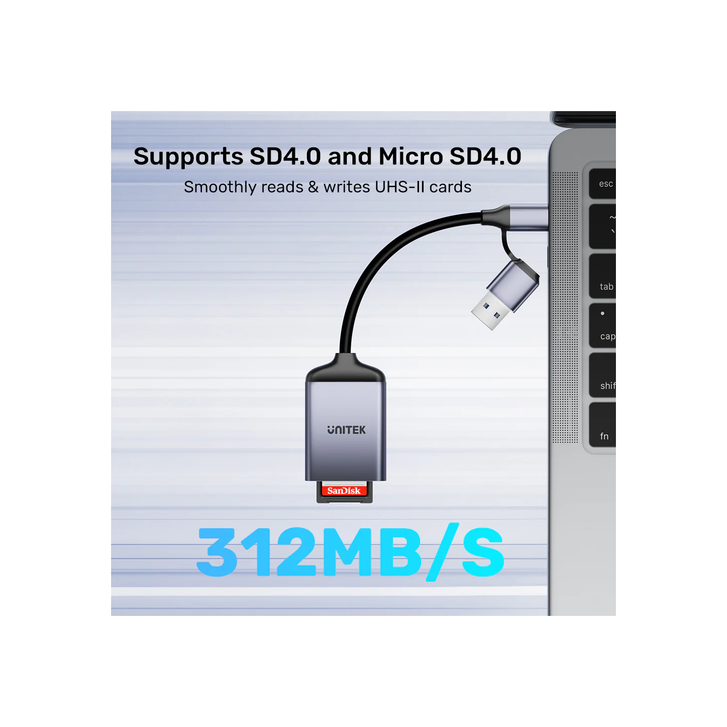 Unitek Card Reader - R1018E - Super Fast Card Reader Up to 312mb s USB-A C Supports SD MicroSD