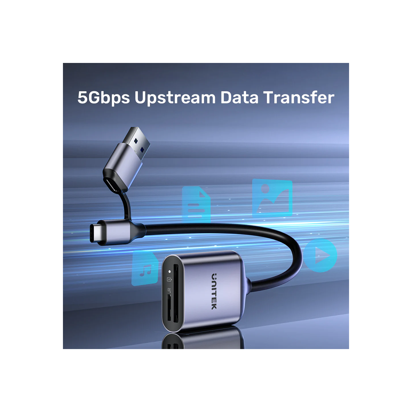 Unitek Card Reader - R1018E - Super Fast Card Reader Up to 312mb s USB-A C Supports SD MicroSD