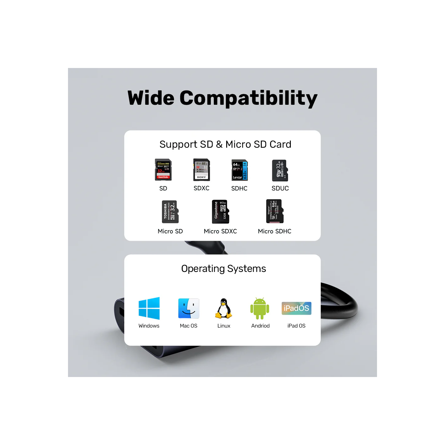 Unitek Card Reader - R1018E - Super Fast Card Reader Up to 312mb s USB-A C Supports SD MicroSD