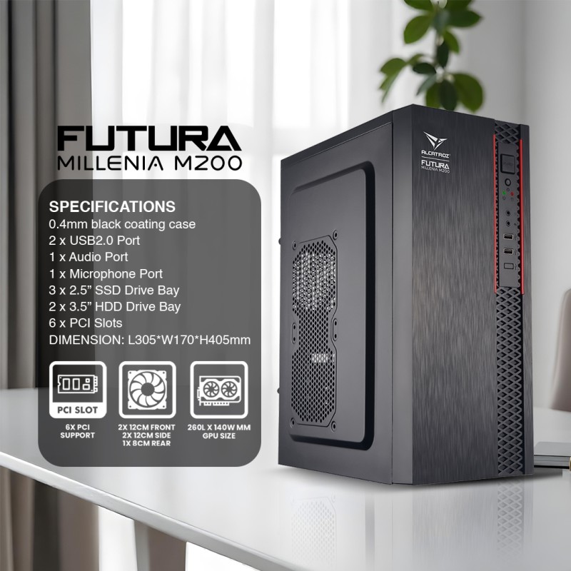 Alcatroz Futura Millenia M200 Micro-ATX Case w/ 235W PSU (Boxed) — Buy in Cyprus with Fast Delivery