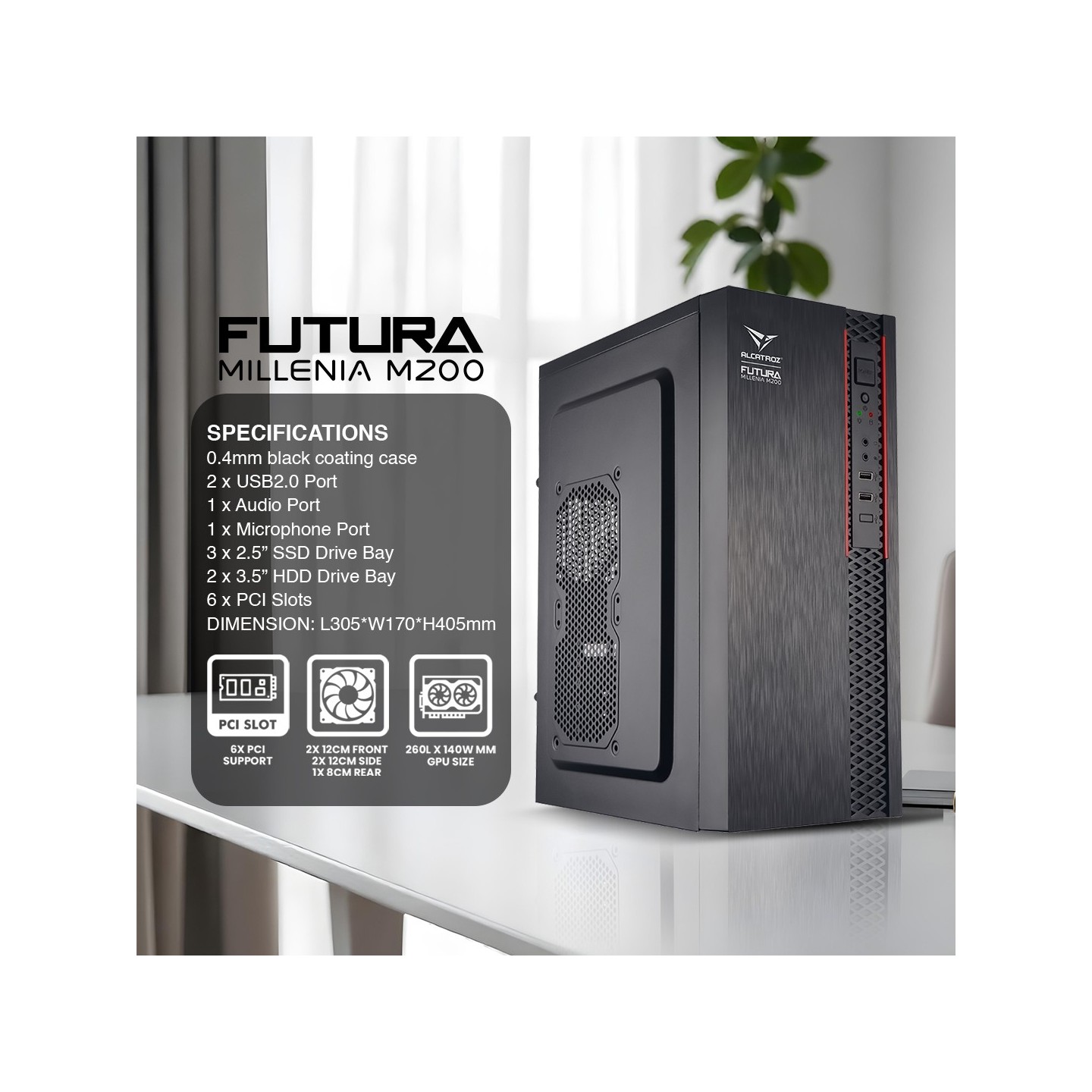 Alcatroz Futura Millenia M200 Micro-ATX Case w/ 235W PSU (Boxed) — Buy in Cyprus with Fast Delivery