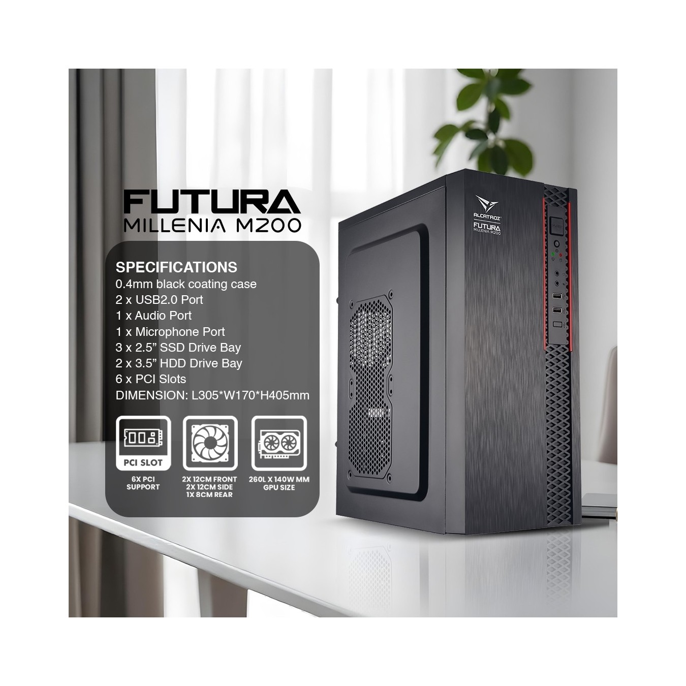 Alcatroz Futura Millenia M200 Micro-ATX Case – 235W PSU | Armenius Store