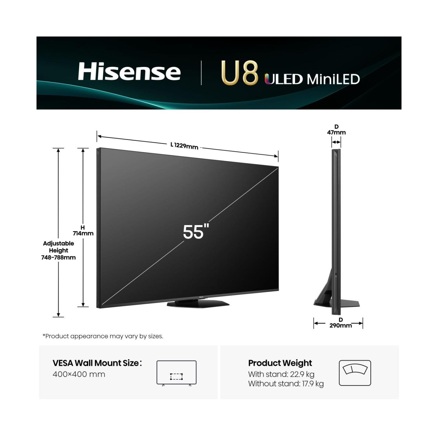 Hisense TV - 55U8Q - 55'' 4K Smart QLED MINI LED 144Hz TV — Buy in Cyprus with Fast Delivery